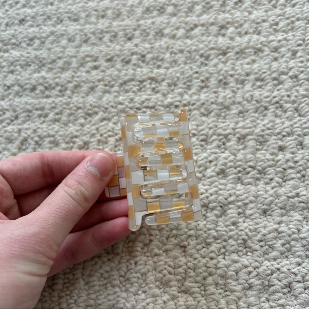 Creamsicle Orange and White Checkerboard Small Claw Clip